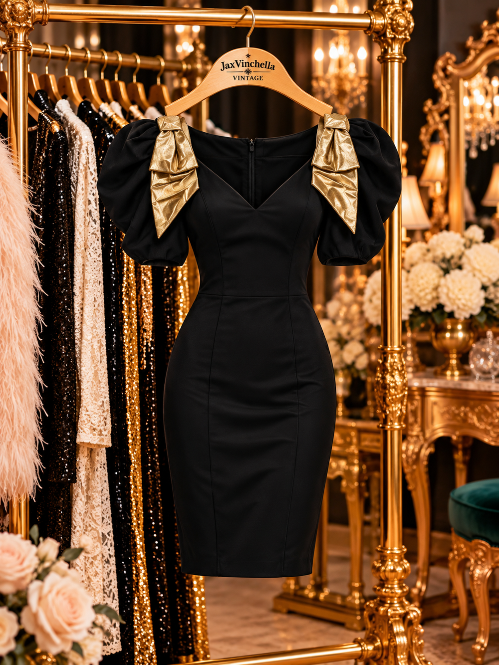 GOLD BOW COCKTAIL DRESS
