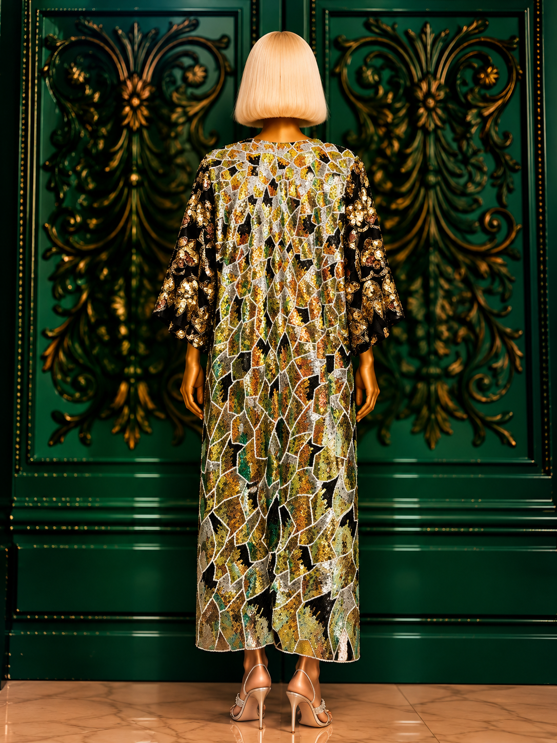 Aqua Floral Mesh Kimono Gown