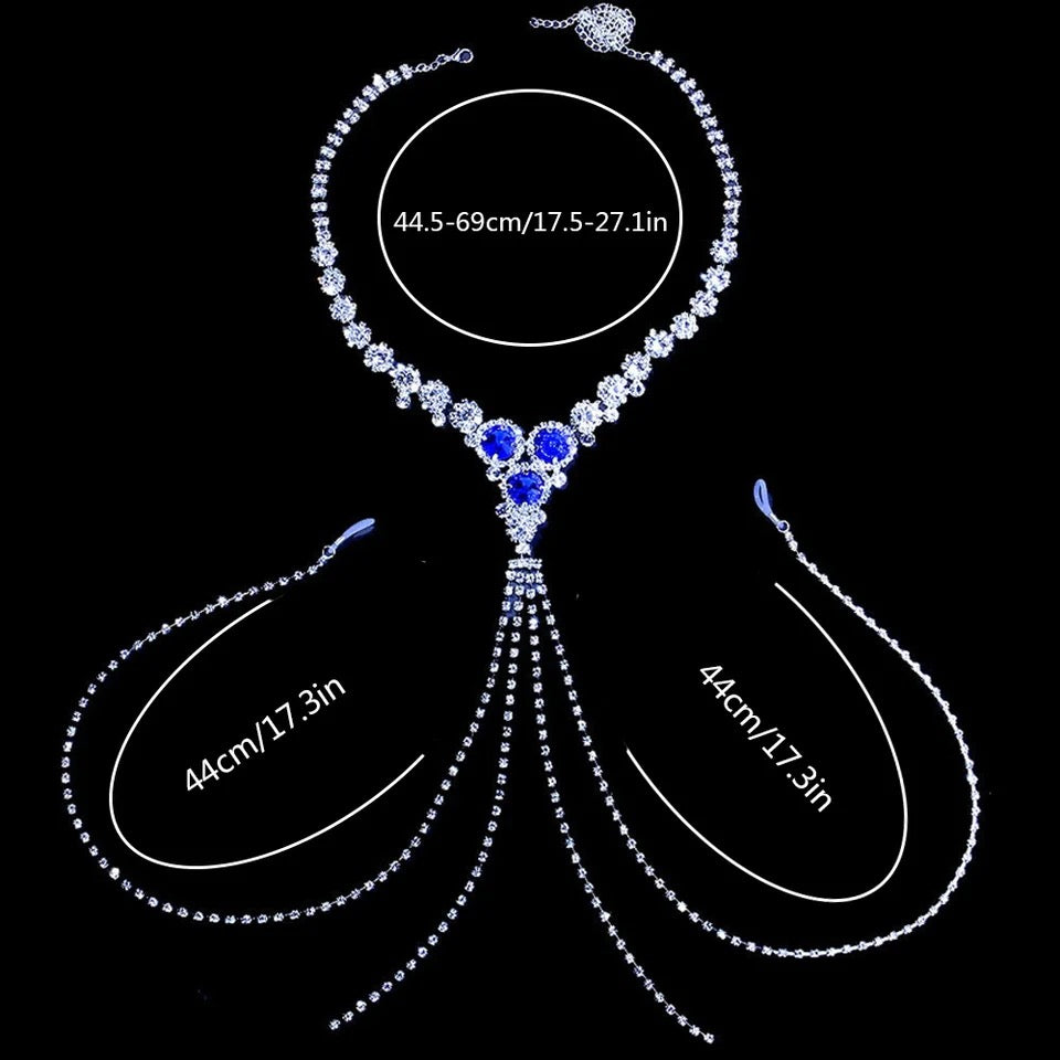 BLUE CRYSTAL NIPPLE BODY CHAIN - SILVR