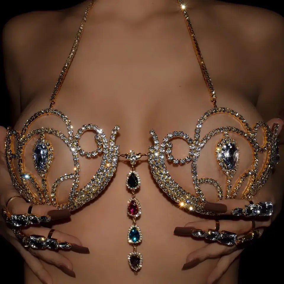 FARRAH JEWELED METAL BRA - GOLD