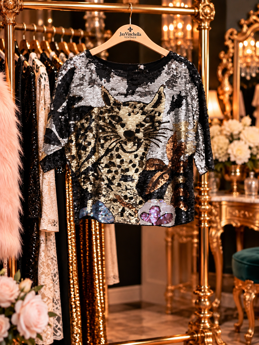 LEOPARD MOTIF SEQUINED BLOUSE